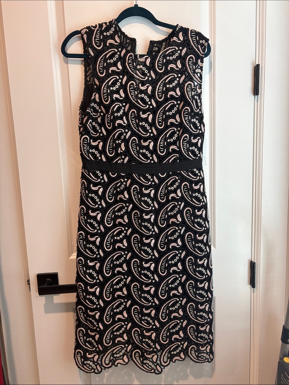Cynthia Rowley Black Midi Dress with Cream Paisley Lace